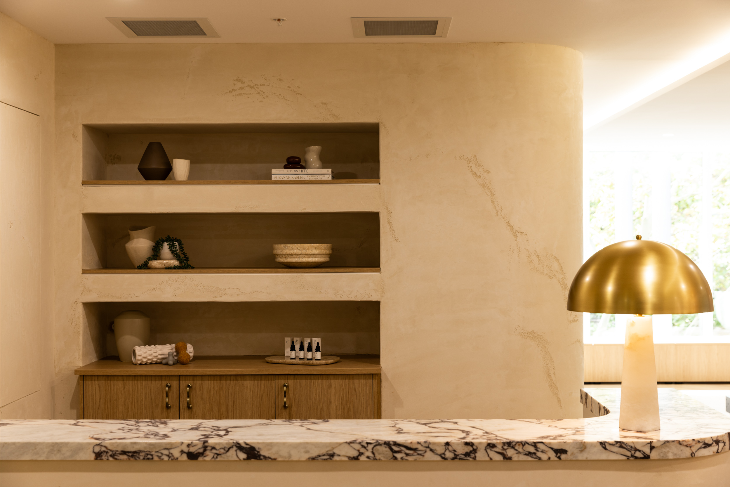 Marble counter with shelf display